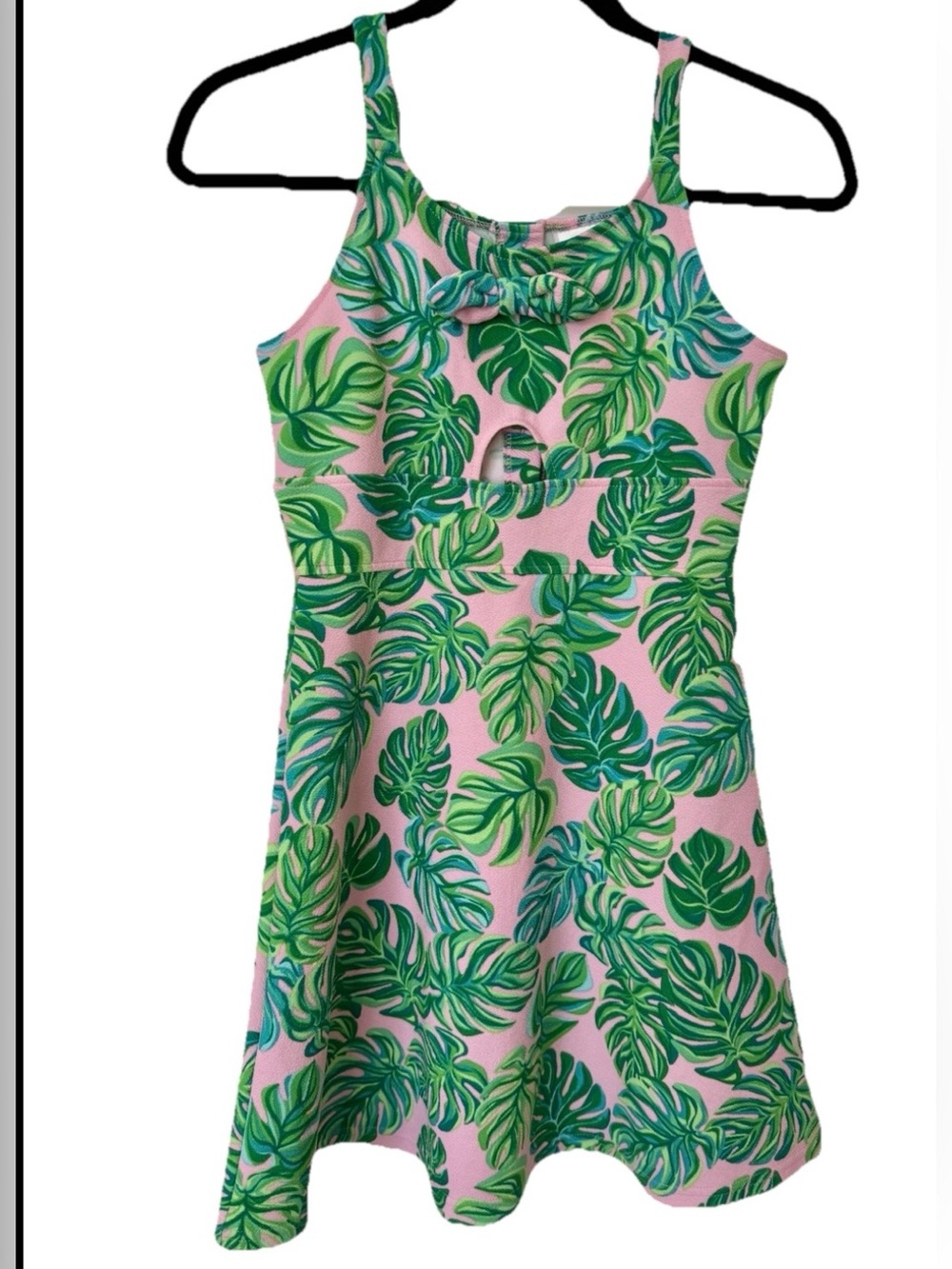 Pink Tropical Leaf Fit-and-Flare Dress Size 12